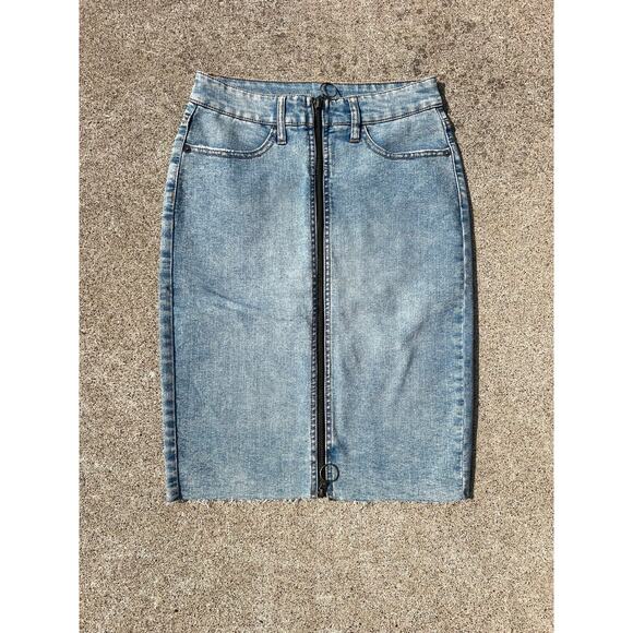 Wild Fable Skirt Women Size XS Light Wash Denim Front Back Full Zip Midi Grunge - Picture 1 of 6